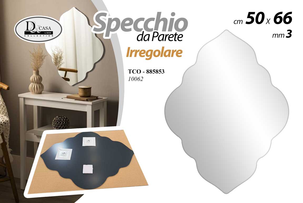 8025569885853 SPECCHIO DA PARETE IRREGOLARE CLASSICO MODERNO INGRESSO SALOTTO UFFICIO 50*66 CM - immagine 1
