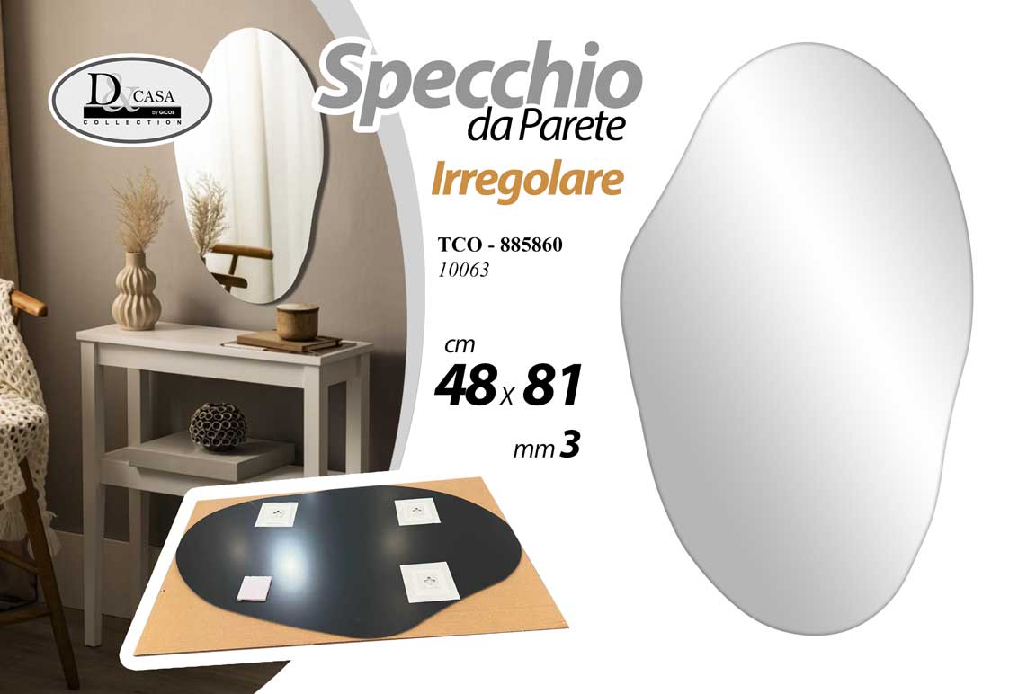 8025569885860 SPECCHIO DA PARETE IRREGOLARE CLASSICO MODERNO INGRESSO SALOTTO UFFICIO 81*41 CM - immagine 1