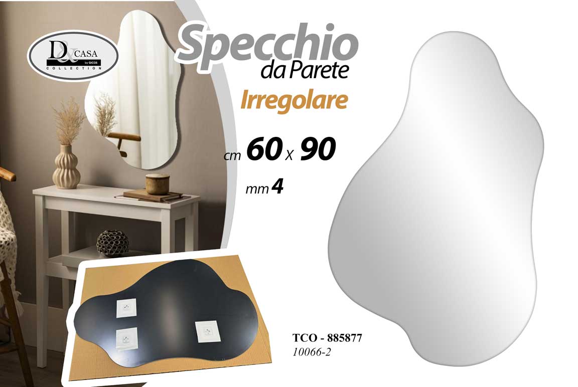 8025569885877 SPECCHIO DA PARETE IRREGOLARE CLASSICO MODERNO INGRESSO SALOTTO UFFICIO 60*90 CM - immagine 1