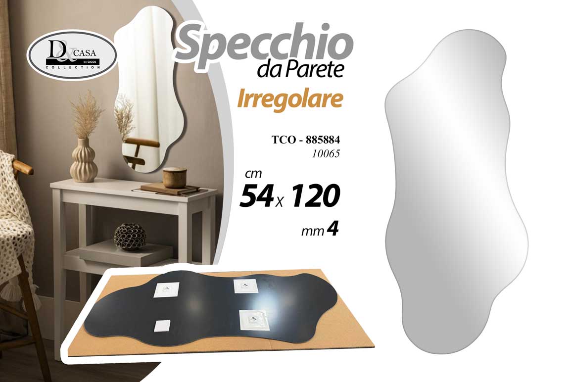 8025569885884 SPECCHIO DA PARETE IRREGOLARE CLASSICO MODERNO INGRESSO SALOTTO UFFICIO 120*54cm - immagine 1