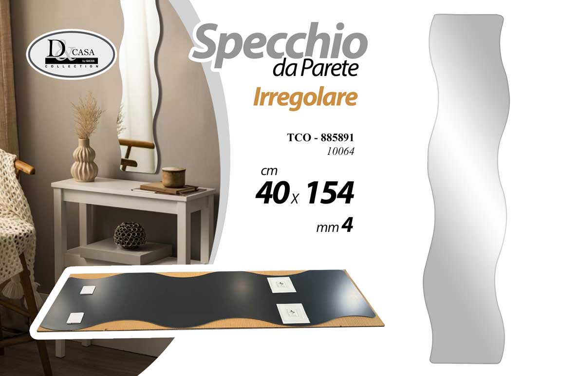 8025569885891 SPECCHIO DA PARETE IRREGOLARE CLASSICO MODERNO INGRESSO SALOTTO UFFICIO 154*40cm - immagine 1