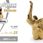 ELEFANTE CERAMICA ORO LUCIDO BOMBONIERA FORTUNA SOPRAMMOBILE MODERNO ARREDO 25cm