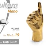 MANO LIKE POLLICE ALZATO CERAMICA ORO BOMBONIERA SOPRAMMOBILE MODERNO 19 cm