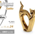 GATTO CERAMICA ORO BOMBONIERA SOPRAMMOBILE DESIGN MODERNO ARREDO CASA 24 cm