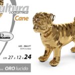 CANE CARLINO CERAMICA ORO BOMBONIERA SOPRAMMOBILE MODERNO ARREDO CASA 24*27 CM