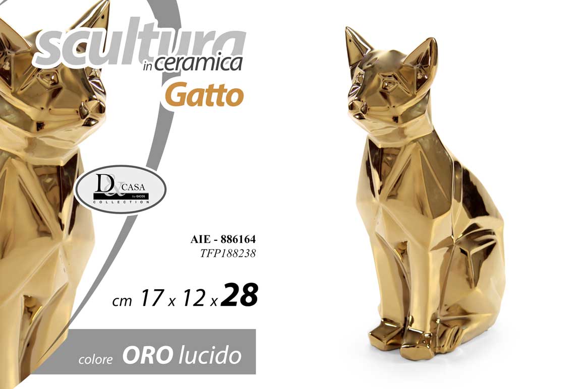 8025569886164 GATTO STILE EGIZIO CERAMICA ORO BOMBONIERA SOPRAMMOBILE FARAONE EGITTO 28 cm - immagine 1