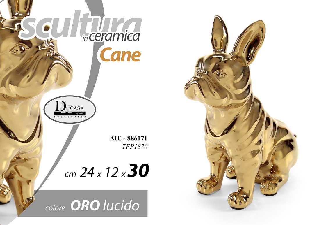 8025569886171 CANE BULLDOG FRANCESE CERAMICA ORO BOMBONIERA SOPRAMMOBILE MODERNO ARREDO 30 CM - immagine 1