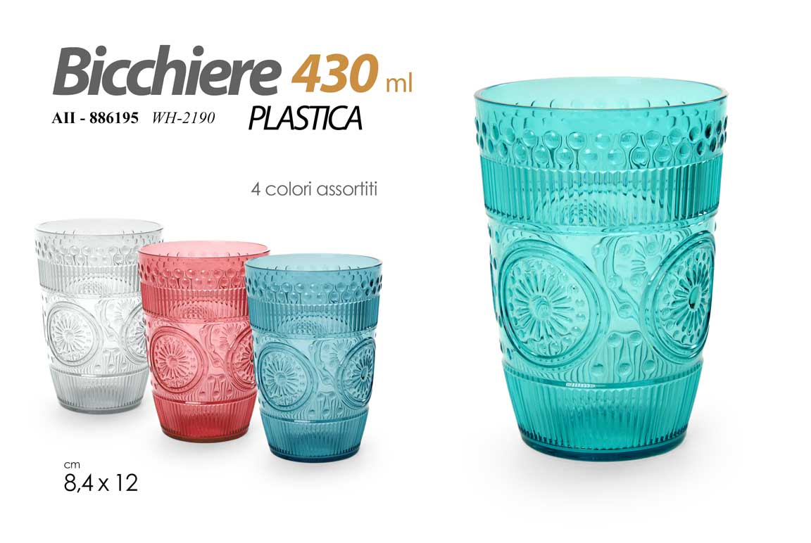 8025569886195 Bicchiere bibite acqua cocktail buffet feste party 430 ml plastica deco 12 cm - immagine 1