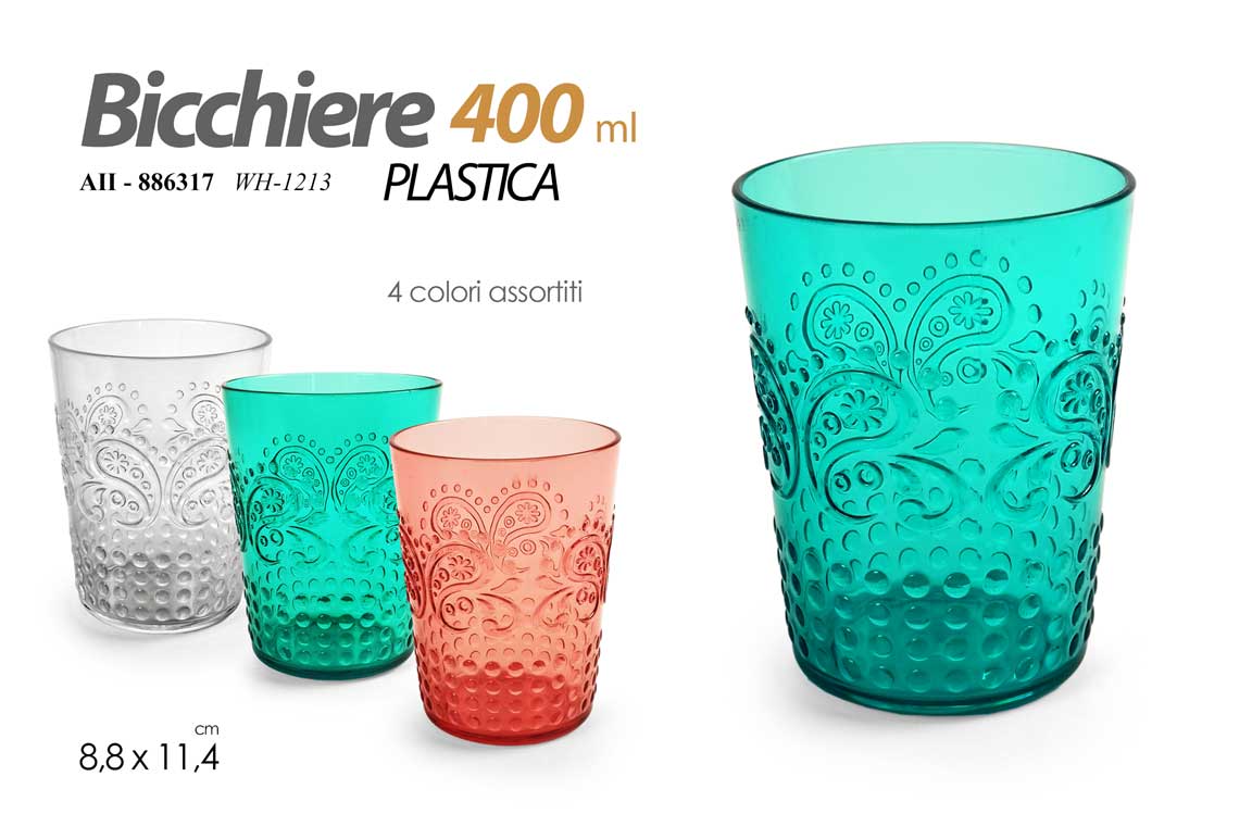 8025569886317 Bicchiere bibite acqua cocktail buffet feste party 400 ml plastica deco 12 cm - immagine 1
