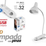LAMPADA LED DA LETTURA CON PINZA ABS Metallo BATTERIE RICARICABILE 32 cm