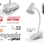 LAMPADA LED DA LETTURA CON PINZA ABS Metallo BATTERIE RICARICABILE 32*10 cm