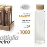 BOTTIGLIA IN VETRO TRASPARENTE CON TAPPO BAMBU DESIGN MODERNO CUCINA 1 LT 29 CM