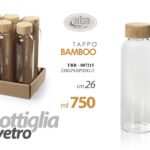 BOTTIGLIA IN VETRO TRASPARENTE CON TAPPO BAMBU ACQUA BEVANDE CASA 750 ML 26 CM