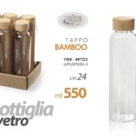 BOTTIGLIA IN VETRO TRASPARENTE CON TAPPO BAMBU ACQUA BEVANDE CASA 550 ML 24 CM