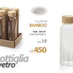 BOTTIGLIA IN VETRO TRASPARENTE CON TAPPO BAMBU ACQUA BEVANDE CASA 450 ML 19 CM