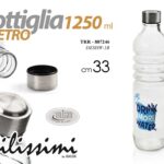 BOTTIGLIA IN VETRO TRASPARENTE CON TAPPO ACCIAIO ACQUA BEVANDE 1250 ML 33*9 CM