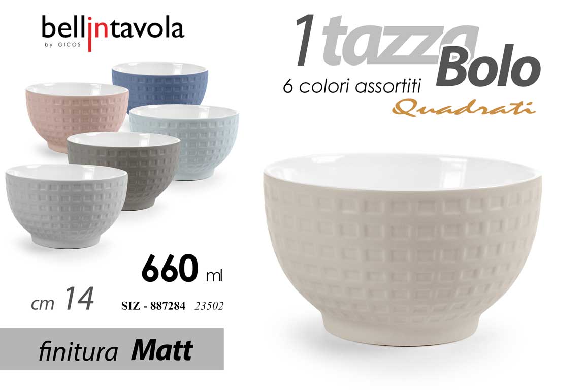 8025569887284 Tazza colazione bolo cereali latte tazzone moderno ceramica matt ass 14cm 660 ml - immagine 1