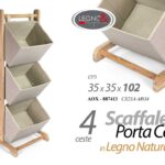 MOBILE SCAFFALE IN LEGNO NATUR CON 3 CESTE MULTIUSO CUCINA BAGNO 102*35*35CM