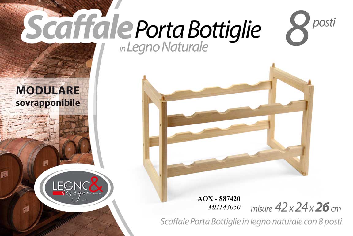 8025569887420 Cantinetta vino 8 posti scaffale porta bottiglie cantina legno naturale 42x26x24 - immagine 1