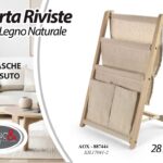 PORTARIVISTE IN LEGNO NATURALE TASCHE IN TESSUTO BEIGE PORTA RIVISTE 42*24*26 CM