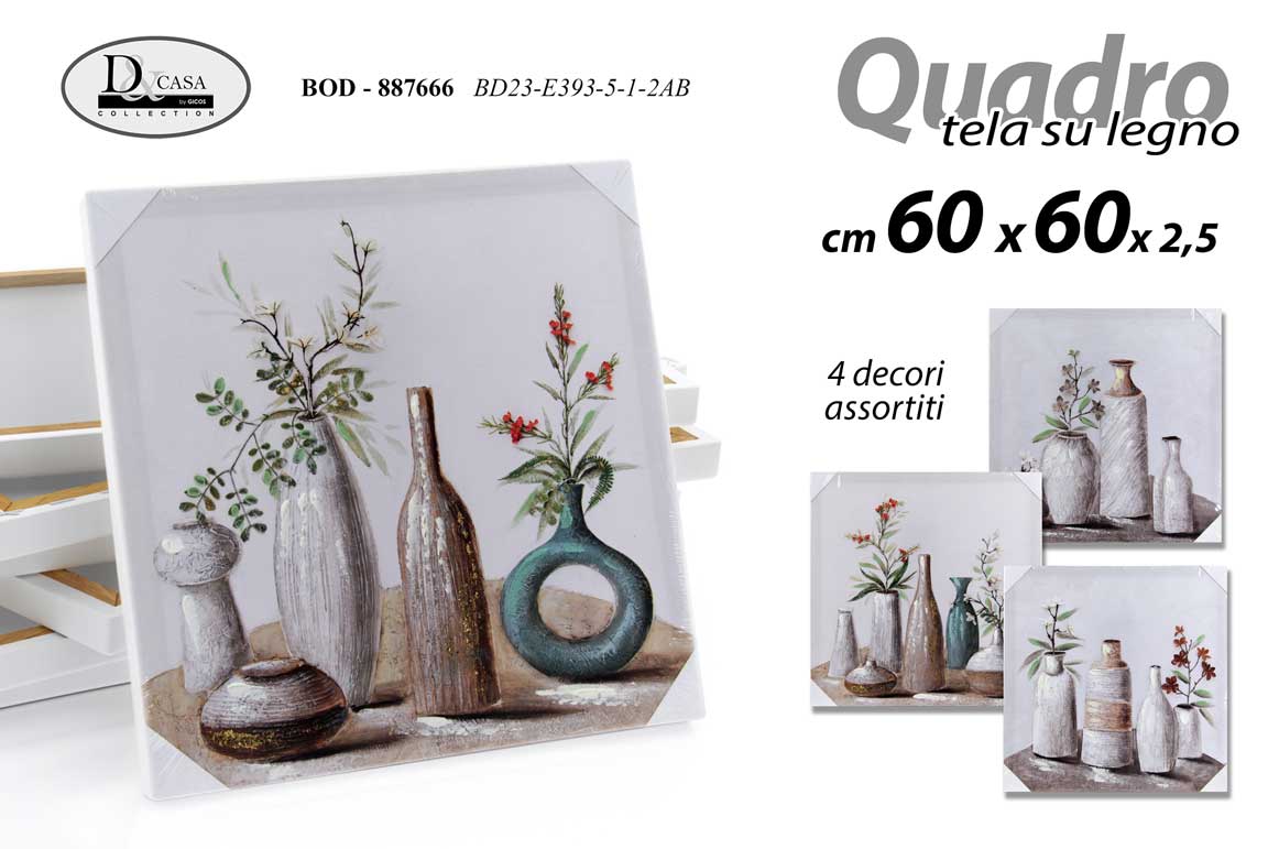8025569887666 QUADRO STAMPA SU TELA Canvas LEGNO DECORO NATURA SEMI MORTA COLOR ASSORT 60*60cm - immagine 1