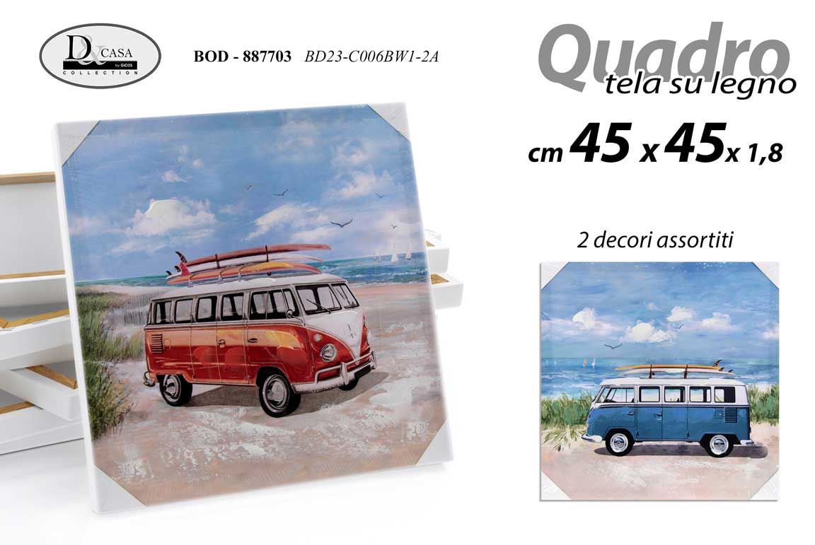 8025569887703 QUADRO STAMPA SU TELA Canvas LEGNO Furgone Volkswagen T2 Epoca SURF ASSORT 45*45 - immagine 1