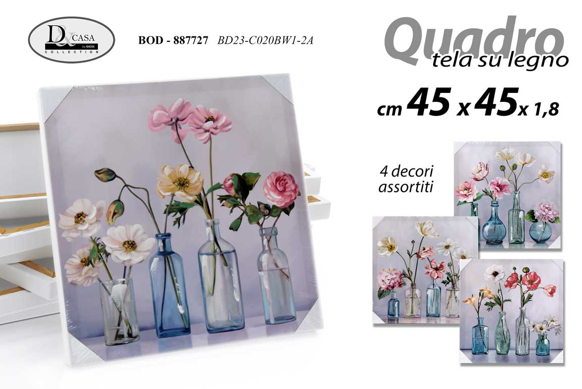 8025569887727 QUADRO STAMPA SU TELA Canvas LEGNO FIORI FIORE BOTTIGLIE VASI ASSORT 45*45 cm - immagine 1