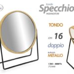 Specchio scrivania trucco make up bagno camera bifacciale metallo legno 16 cm