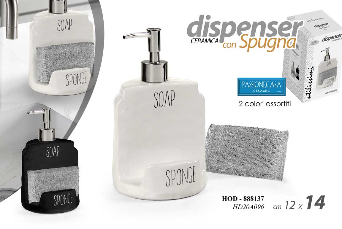8025569888137 Dispenser dosatore sapone cucina bagno porta spugna organizer lavello ceramica - immagine 1