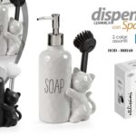 Dispenser sapone cucina gatto con spazzola piatti organizer lavello ceramica ass