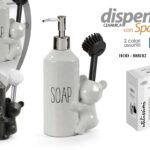 Dispenser sapone cucina orso con spazzola piatti organizer lavello ceramica ass 21 cm