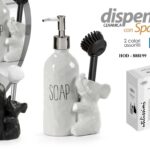 Dispenser sapone cucina elefante con spazzola piatti organizer lavello ceramica