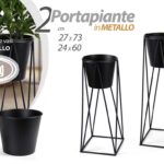 SET 2 VASO ALZATA PORTAPIANTA PIANTANA COLONNA METALLO NERO MODERNO 73/60CM