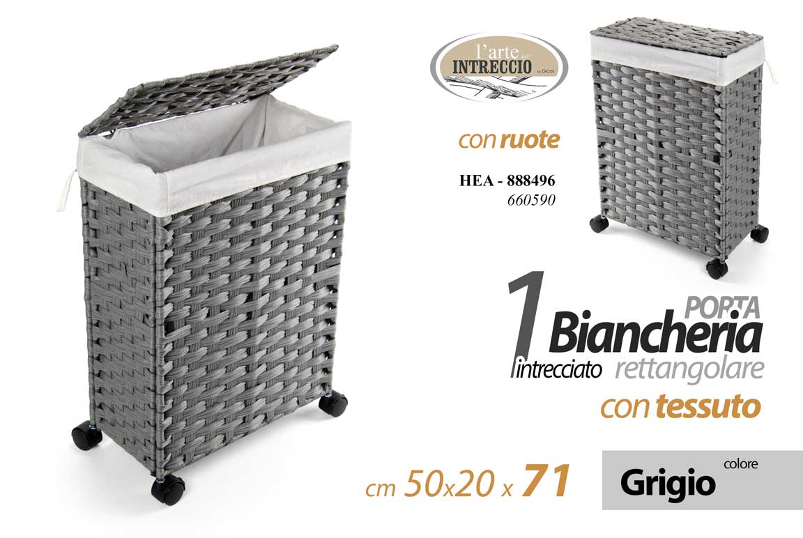 8025569888496 PORTABIANCHERIA RUOTE CESTA VESTITI CESTO TESSUTO INTRC GRIGIO H71*50*20 - immagine 1