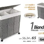 PORTABIANCHERIA RUOTE CESTA VESTITI 2 VANI CESTO TESSUTO INTRC GRIGIO h65*56*34