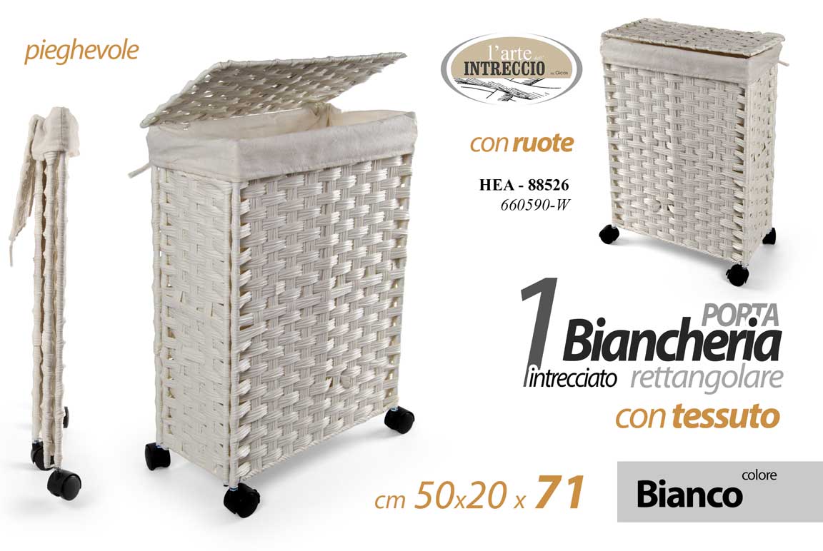 8025569888526 PORTABIANCHERIA CON RUOTE CESTA PIEGHEVOLE VESTITI CESTO INTR BIANCO H71*L50*P20 - immagine 1