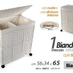 PORTABIANCHERIA RUOTE CESTA VESTITI 2 VANI CESTO TESSUTO INTRC BIANCO h65*56*34