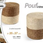 POUF Sgabello Poggiapiedi CILINDRO SEDIA CORDA CLASSICO MODERNO BEIGE ASS 35*h37