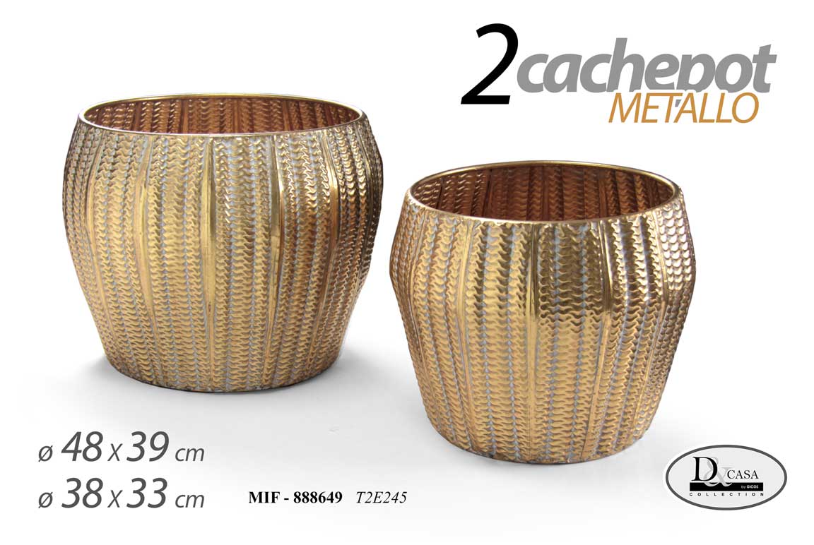 8025569888649 2 VASI CACHEPOT METALLO PORTA PIANTA MARTELLATO CLASSICO MODERNO 48*39/38*33 CM - immagine 1