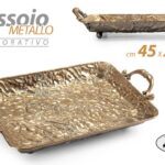 VASSOIO METALLO ANTICATO CAFFè THE COLAZIONE ORO BRONZO MANICI VINTAGE 45*26 cm