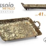 VASSOIO METALLO DORATO ANTICATO COL BRONZO ORO MANICI CLASSICO VINTAGE 51*31*8,5