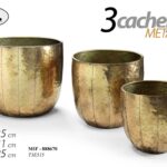 3 VASI METALLO PORTA PIANTA CACHEPOT MARTELLATO FIORI CLASSICO MODERNO 35/21/25