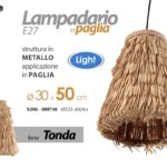 LAMPADARIO a Sospensione SOFFITTO METALLO NERO APPLIC PAGLIA E27 MAX40W 30*50cm