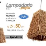 LAMPADARIO a Sospensione SOFFITTO METALLO NERO APPLIC PAGLIA E27 MAX40W 29*9*49
