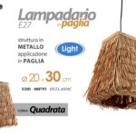 LAMPADARIO a Sospensione SOFFITTO METALLO NERO APPLIC PAGLIA E27 MAX40W 30*20cm