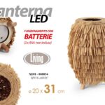 LANTERNA LAMPADA LUMETTO LED DA TAVOLO LEGNO CORDA BATTERIE 3*AAA Naturale 31 CM
