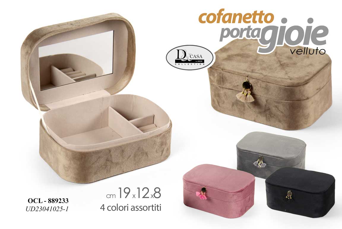 8025569889233 COFANETTO SCATOLA PORTA OGGETTI GIOIE ACCESSORI VELLUTO OVALE RIGIDO 19*13*8 cm - immagine 1