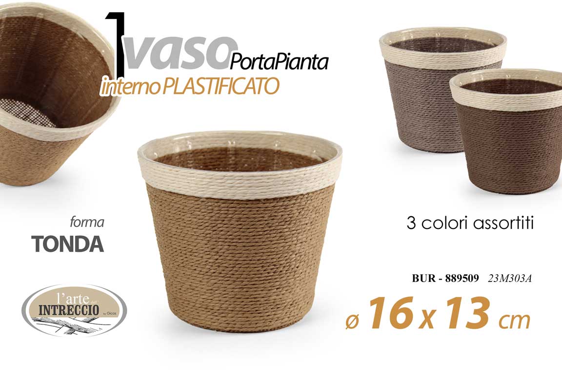 8025569889509 VASO PORTAPIANTA PORTA PIANTA CESTINO CONTENITORE INTERNO CORDA PLAST 16*13 - immagine 1
