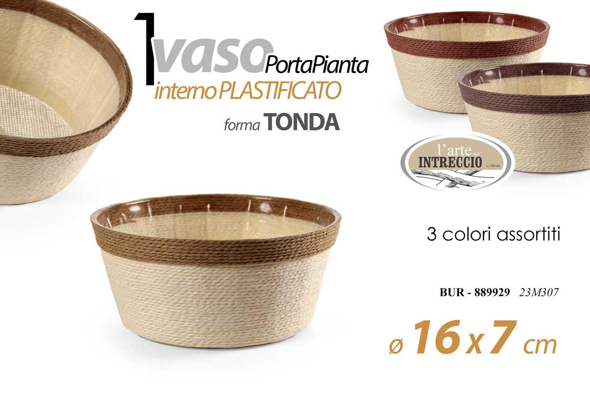 8025569889929 VASO PORTAPIANTA PORTA PIANTA CESTINO CONTENITORE INTERNO CORDA PLAST 16*7 CM - immagine 1