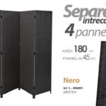 PARAVENTO SEPARè DIVISORIO METALLO NERO 4 PANNELLI PVC RATTAN VIMINI h180*168 cm
